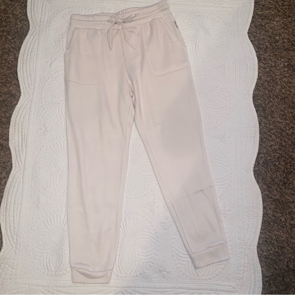 Rae Dunn womens off white jogger sweatpants with pockets and drawstring tie - Picture 4 of 9